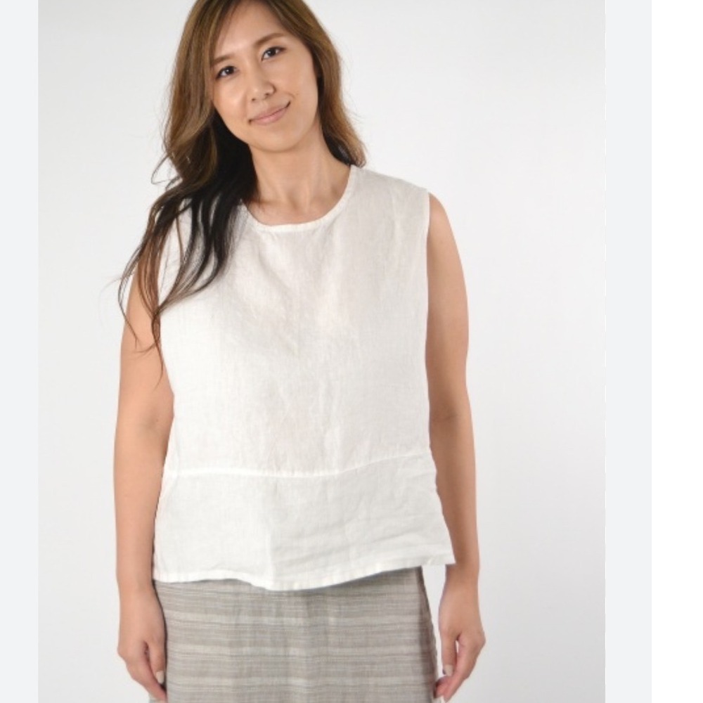 Bryn Walker‎ Womens White 100% Linen Sleeveless Tunic Tank Top Size Medium USA